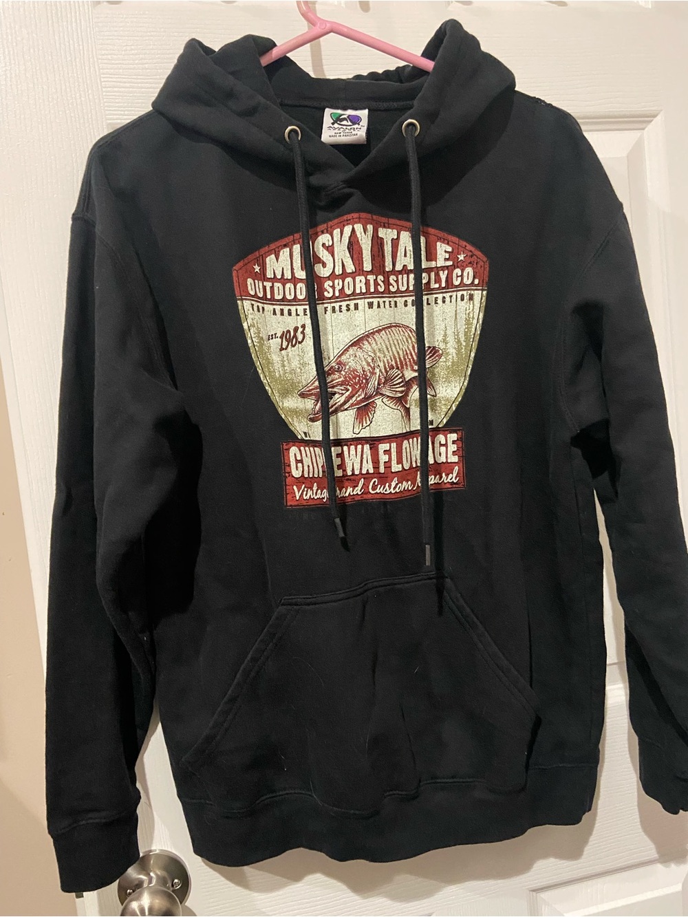 Avalon Black Crewneck Hoodie with Vintage Fish Graphic